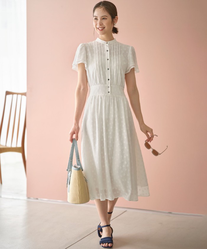 組曲　フラワーポイント刺繍　シフォン ワンピース　アイボリー　Sサイズ セール 30%OFF】【WEB限定】フラワーポイントシフォン