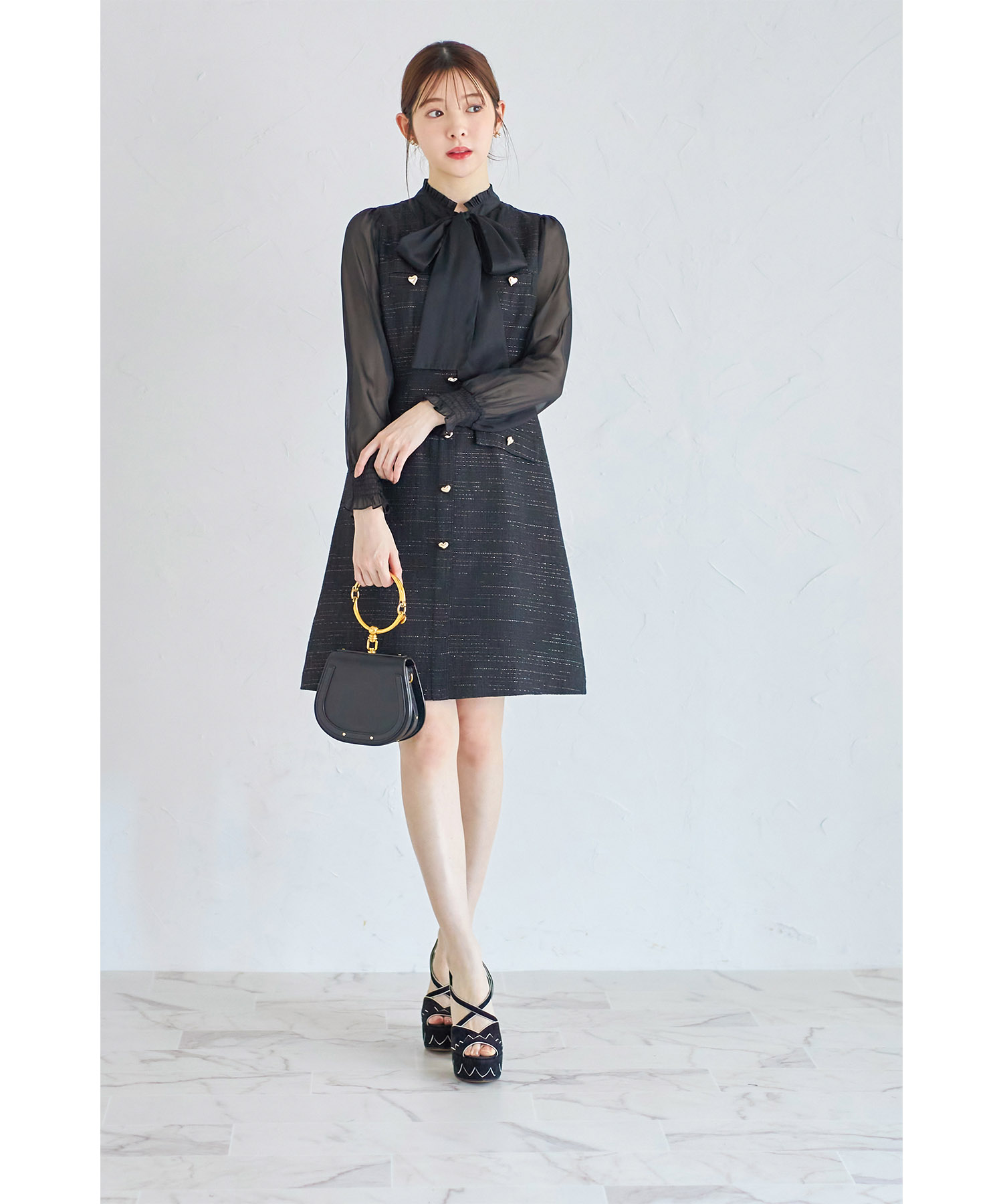トッコクローゼット tocco closet ボウタイリボン付きハート釦