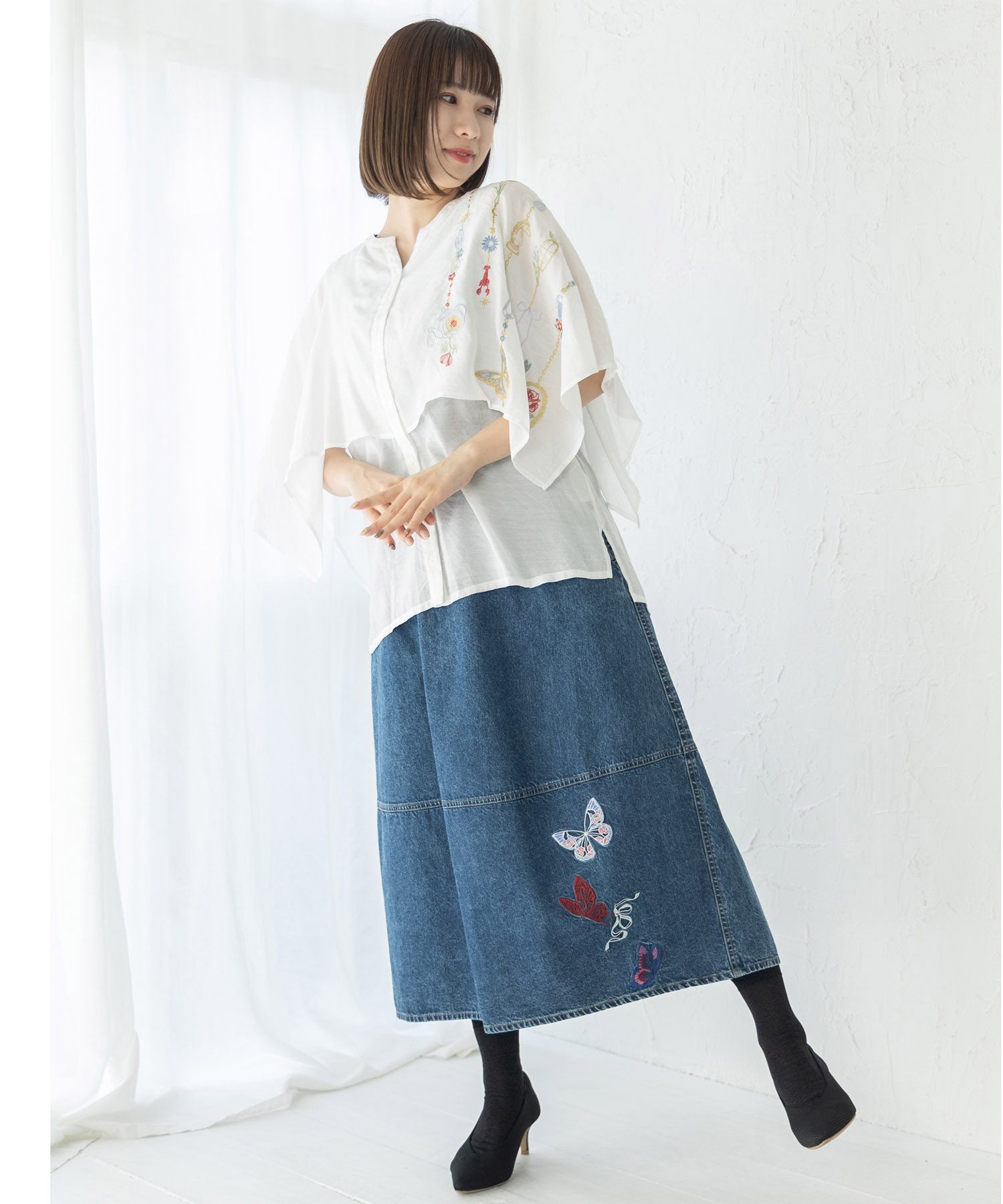 セール】スカラー ScoLar ガーランド刺繍 ケープ重ね風シアー
