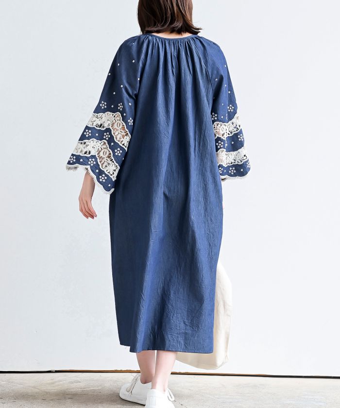 レース刺繍スリーブデニムワンピース(506052246) | アール