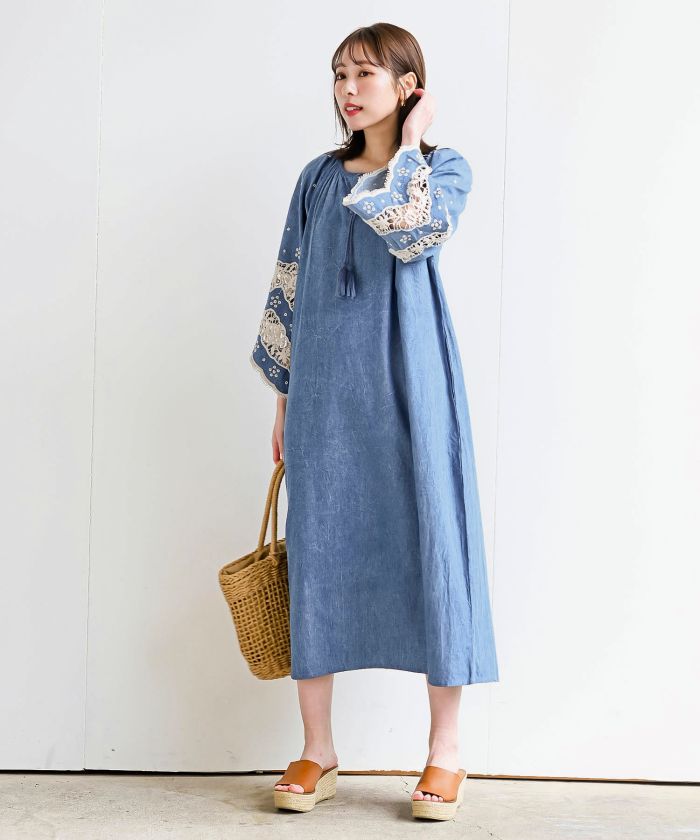 すぐ届く！ [ERL] コラボ デニム ワンピース ドレス LEE/＜予約再販売開始＞別注FLARE MAXI ONEPIECE（デニム