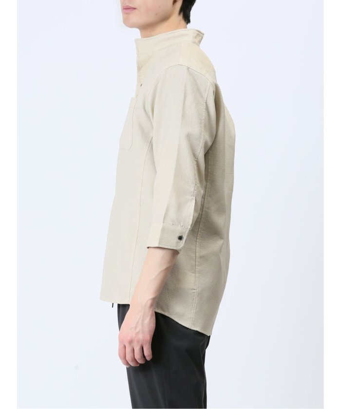 発掘 - 新登場ブランド セール】TechLinen スタンドカラー 7分袖シャツ メンズ シャツ ジャケット・アウター