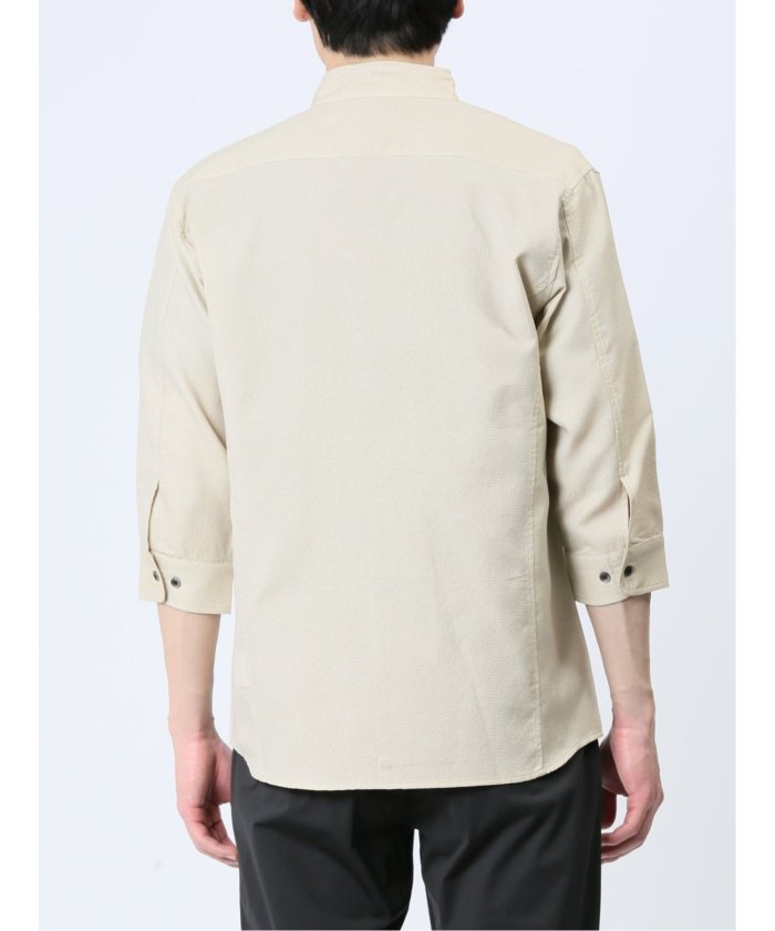 セール】TechLinen スタンドカラー 7分袖シャツ メンズ シャツ