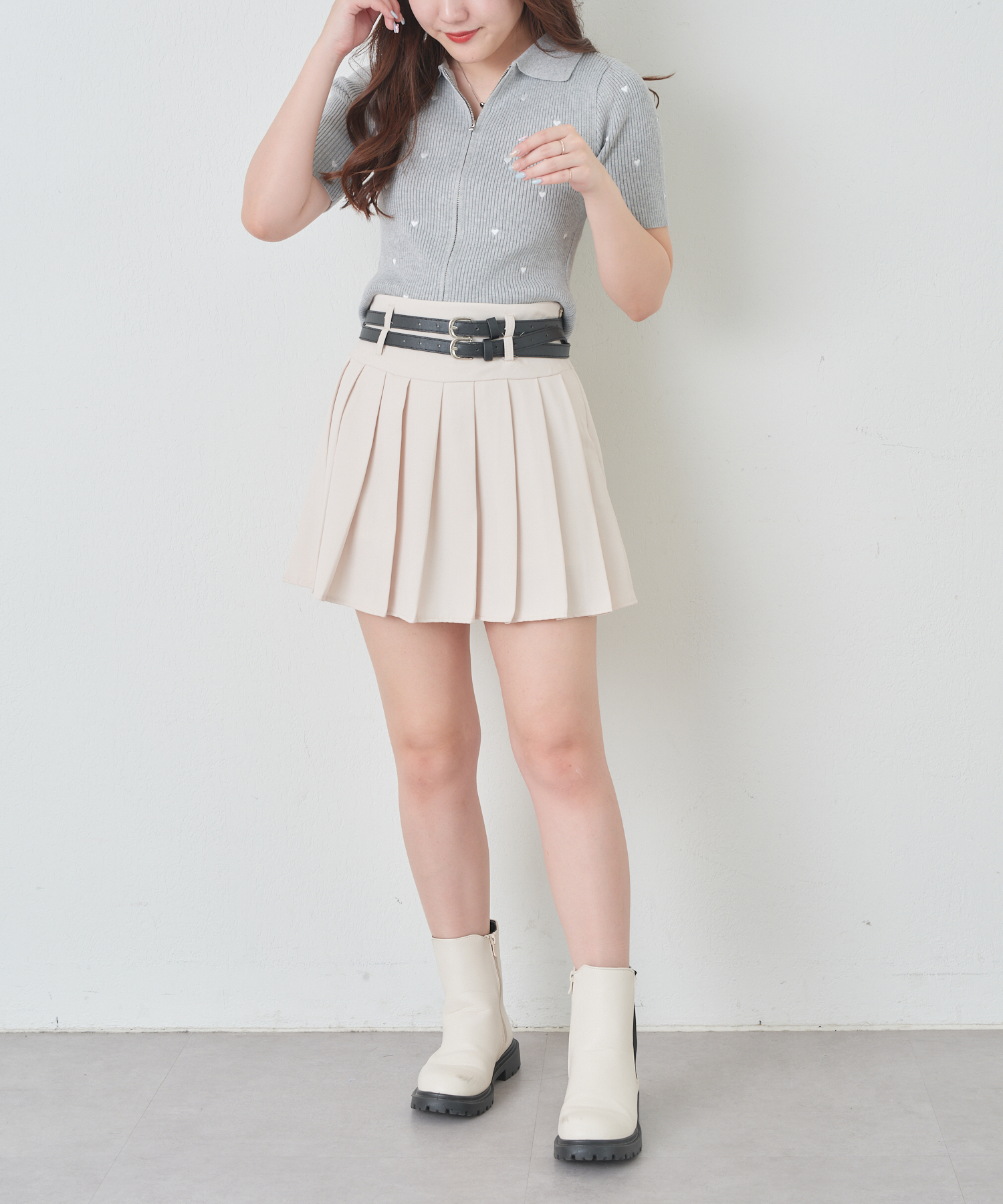 ハート刺繍WZIPポロニット トップス ニット 春(506057472
