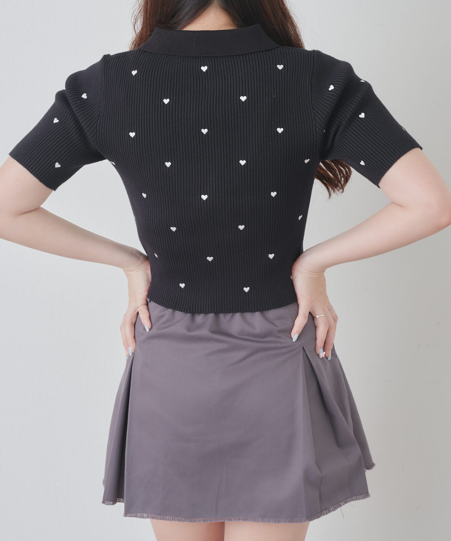 ハート刺繍WZIPポロニット トップス ニット 春(506057472