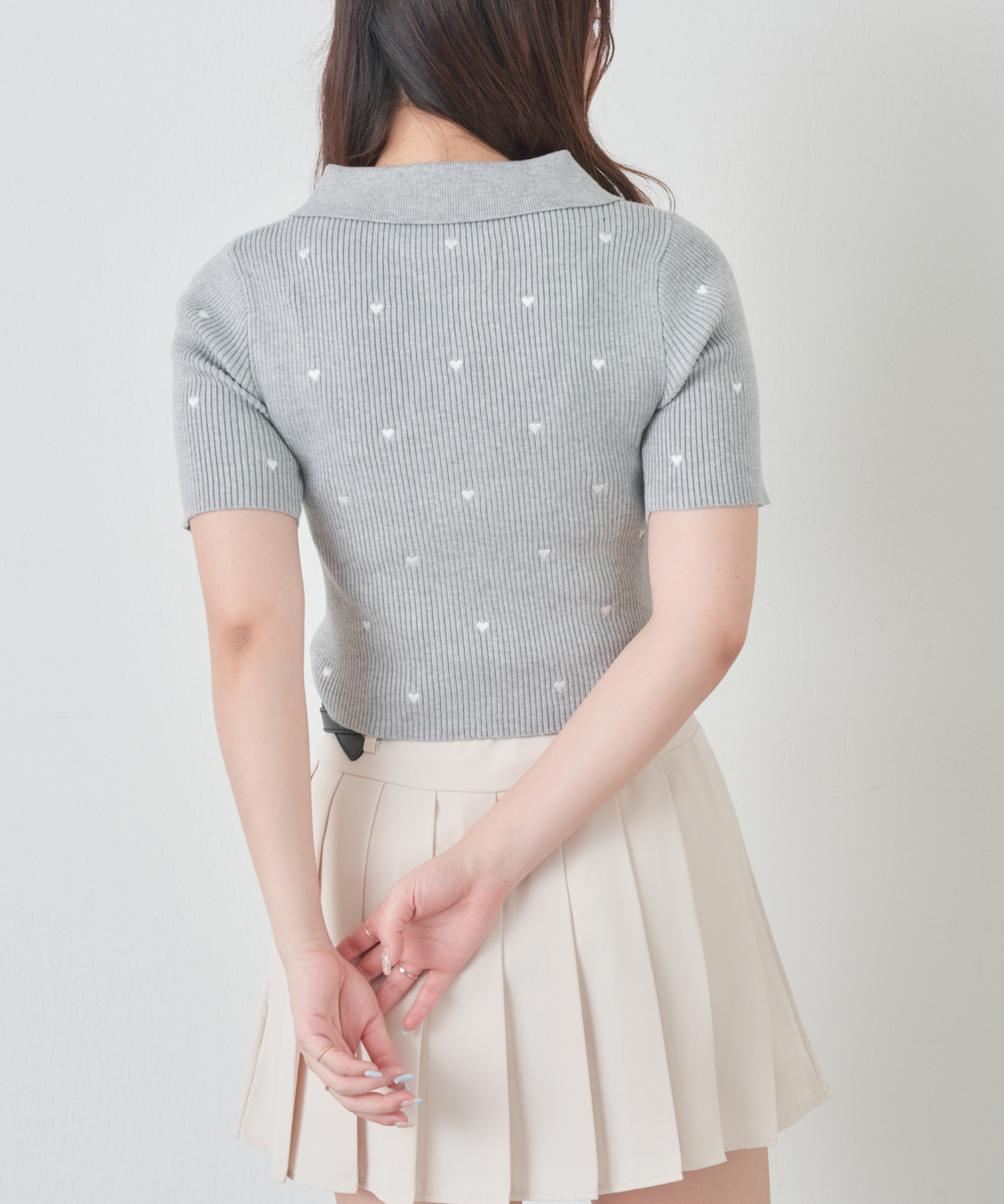オリーブ・デ・オリーブ画面！ ハート刺繍WZIPポロニット トップス ニット 春(506057472
