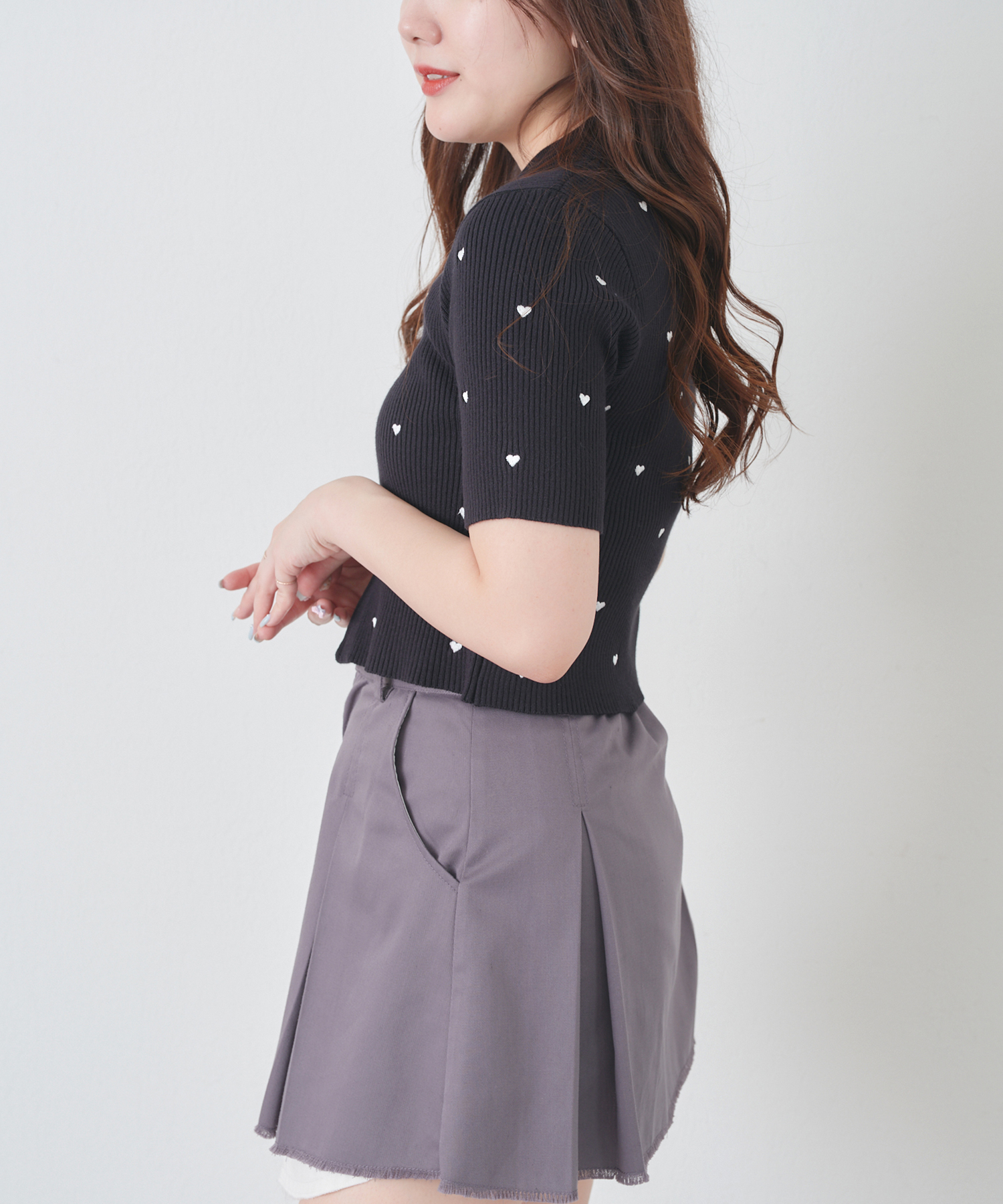 ハート刺繍WZIPポロニット トップス ニット 春(506057472