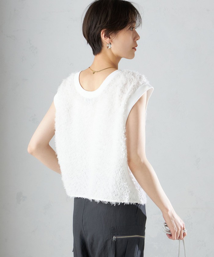 シアーフリンジフレンチスリーブブラウス セール 30%OFF】〈手洗い可能〉シアー フリンジ フレンチ
