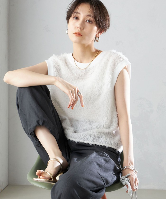 シアーフリンジフレンチスリーブブラウス セール 30%OFF】〈手洗い可能〉シアー フリンジ フレンチ
