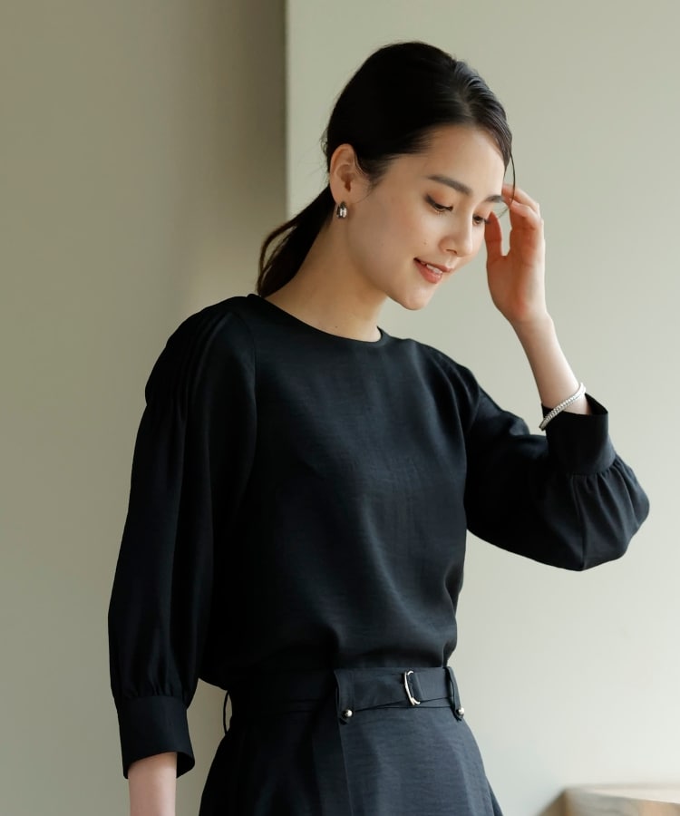 【ROMEOGIGLI】長袖 ドレスシャツ ブラウス 前タック きれいめ フロントタック ストライプブラウス 長袖 レディース(M グレー