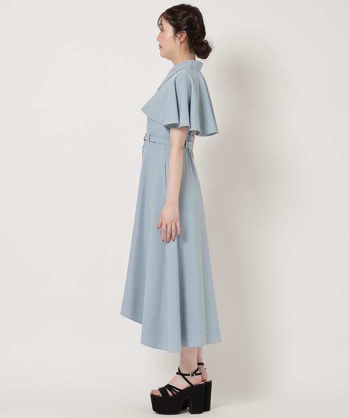 ◆Kenneth Lady ケープスリーブフレアワンピース ナチュラルビューティーベーシック NATURAL BEAUTY BASIC ケープ
