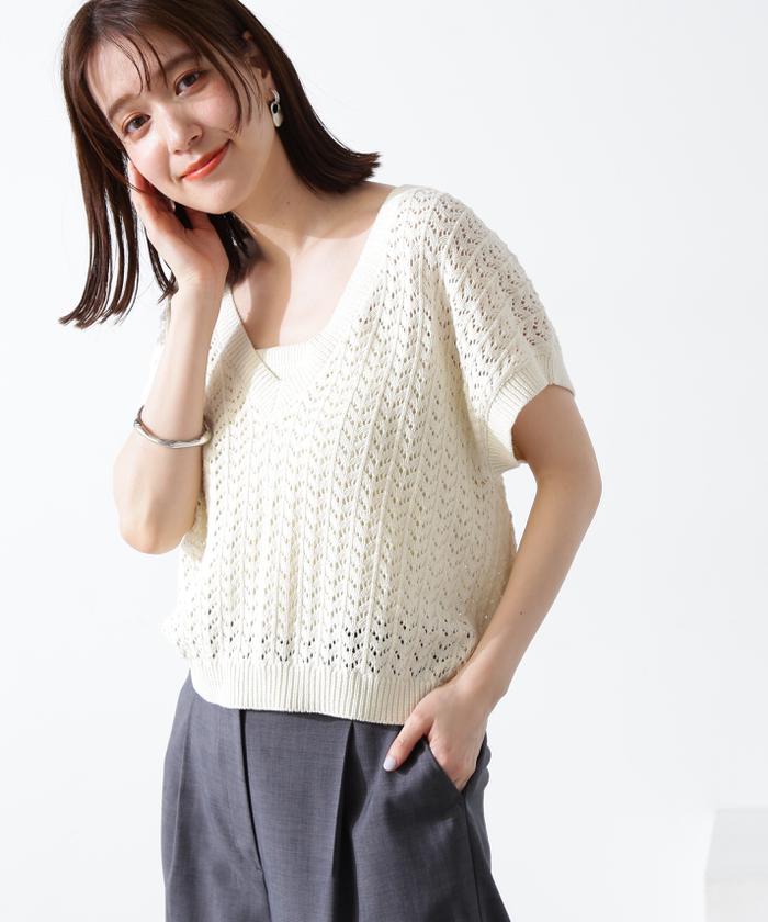 mystic クロシェニット&ビスチェセット mystic ブラウス シャツ クロシェトップス＆ ビスチェSET
