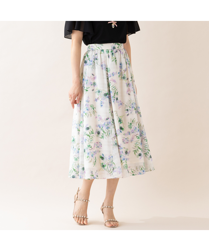 セール 50%OFF】シャドーチェックフラワースカート(506060579