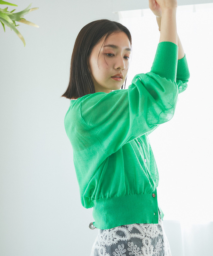 セール 50%OFF】Vネックドルマンスリーブシアーカーディガン