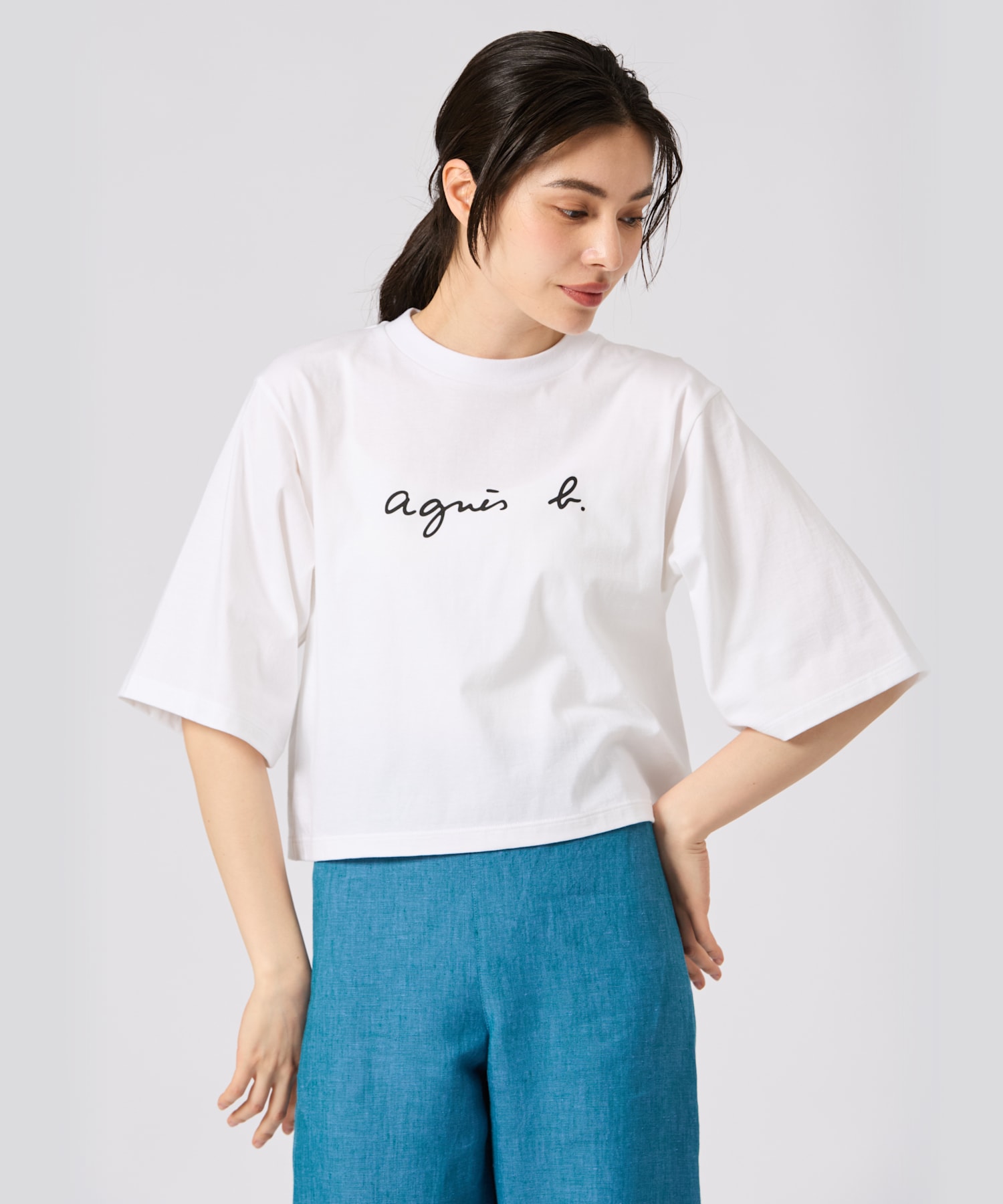 ロゴ コットン 五分袖 Tシャツ 