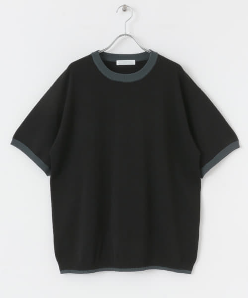 セール】『洗濯可』リブハイショクラインニットTシャツ(5分袖
