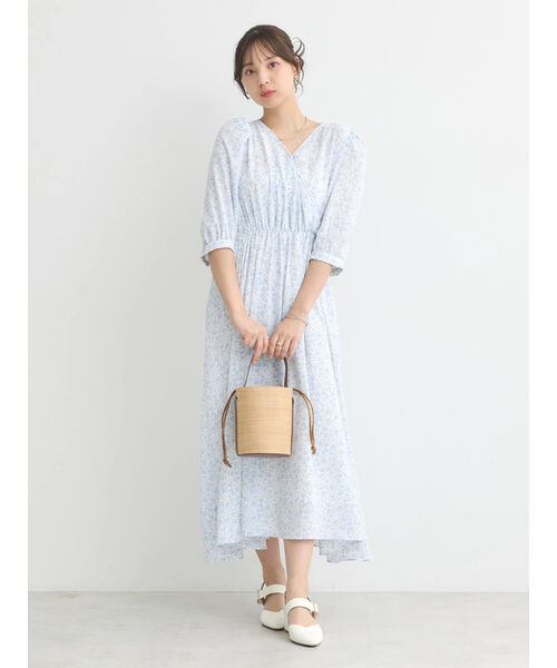 限定! KARL LAGERFELD PARIS フローラル ミディ ワンピース ワンピース フラワープリント カシュクール マキシ le reve