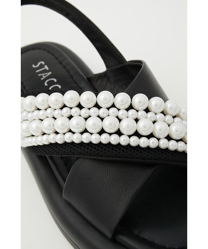 ★美品 STACCATO スリッポン パール プラットフォーム 厚底 本革 22 STACCATO | アポロプラットフォームスリッポン (サンダル