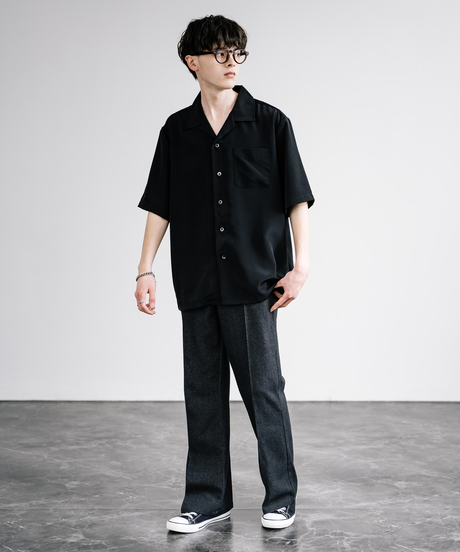 ロッキーモンロー Rocky Monroe 開襟シャツ 半袖 無地 オープン