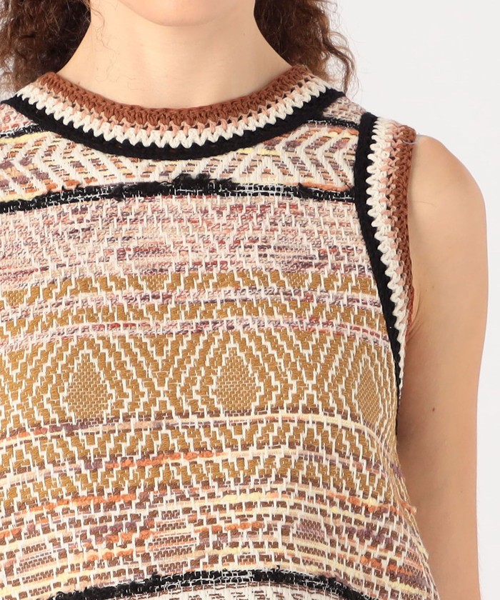 CABaN ツイードボーダー ニットコンビトップ