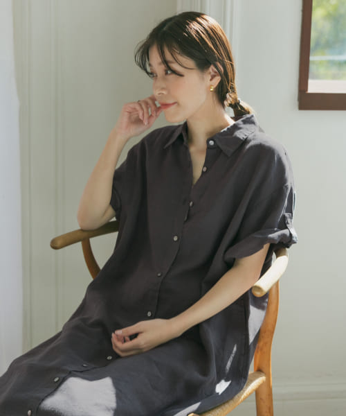 セール 30%OFF】リネン前開きシャツワンピース(506079136