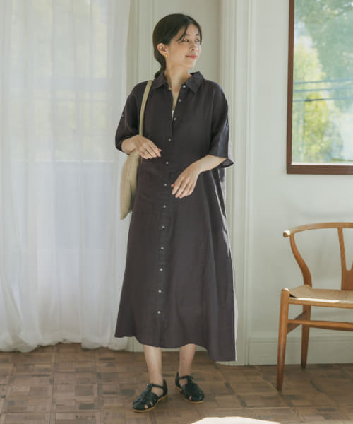 セール 30%OFF】リネン前開きシャツワンピース(506079136