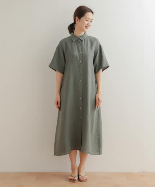 セール 30%OFF】リネン前開きシャツワンピース(506079136