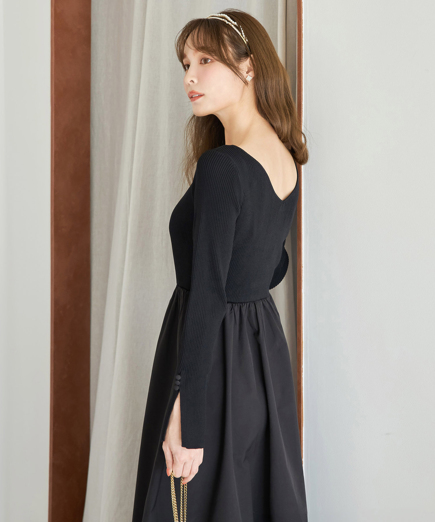 トッコクローゼット tocco closet 前後2WAYリブニット×タフタ