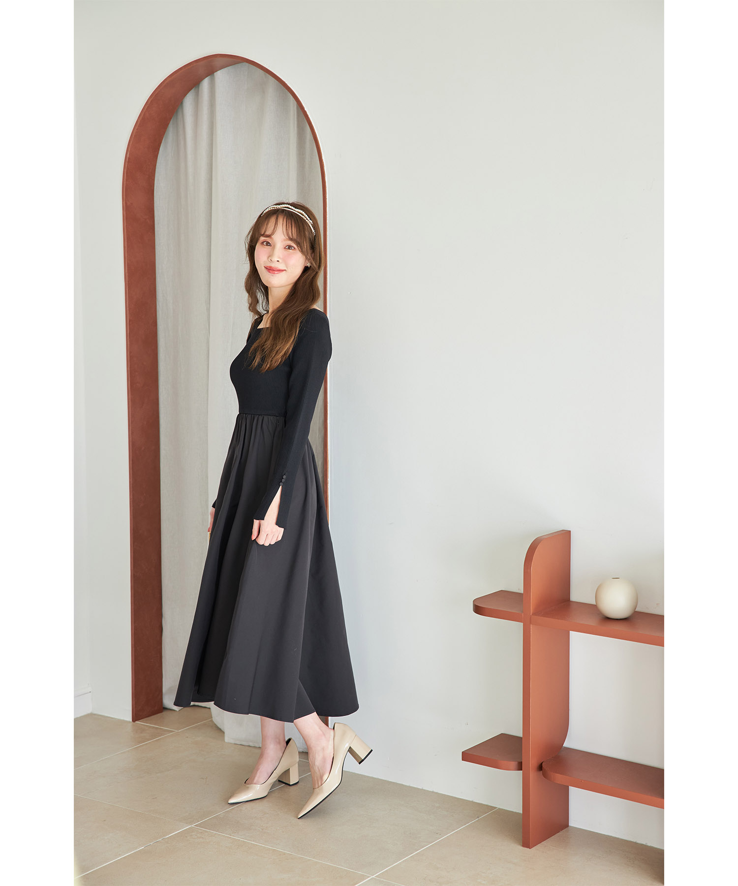 トッコクローゼット tocco closet 前後2WAYリブニット×タフタ