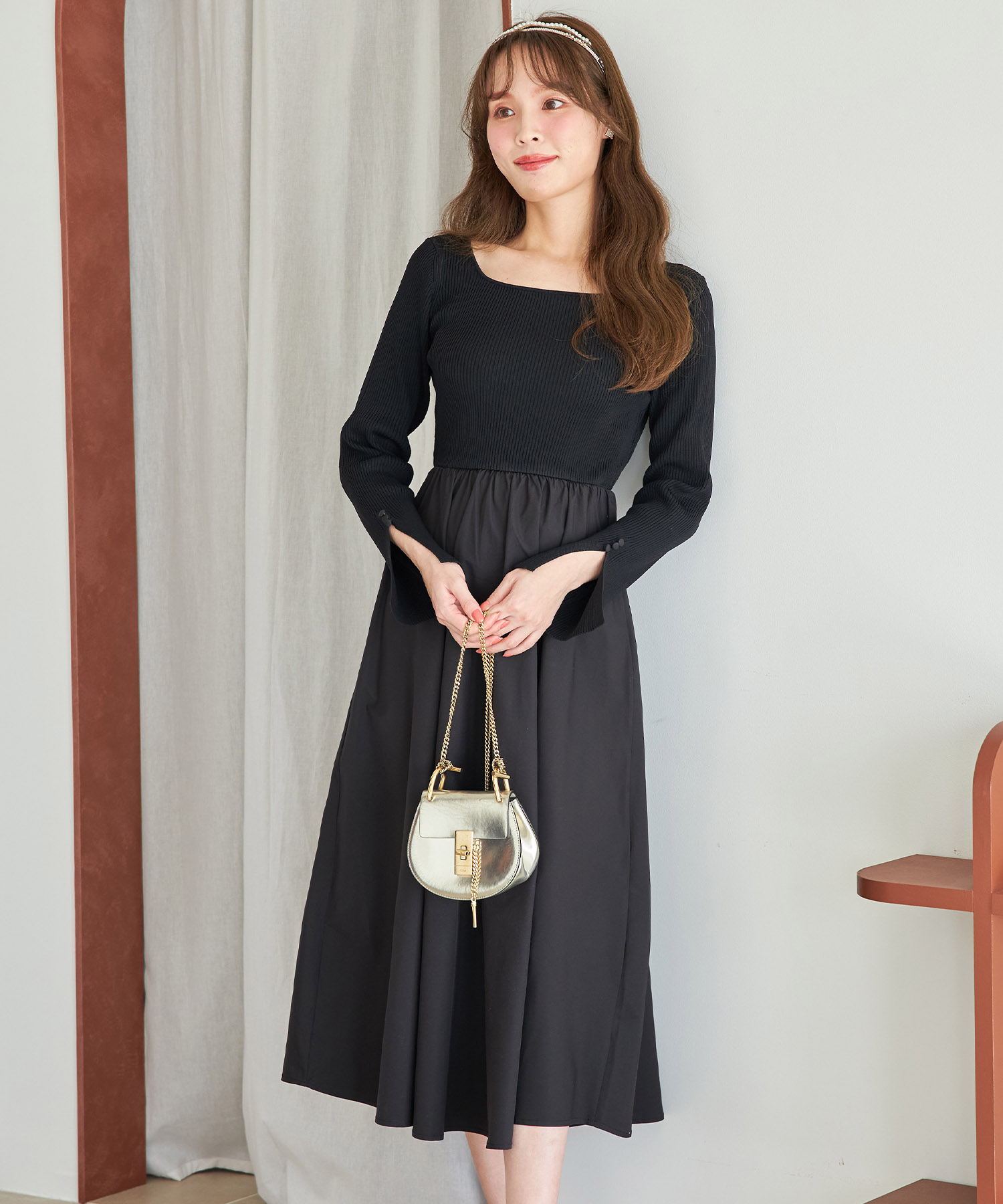 トッコクローゼット tocco closet 前後2WAYリブニット×タフタ