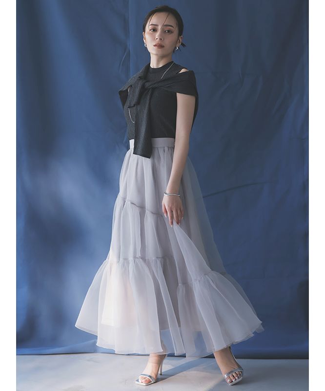 セール 30%OFF】オーガンジーイレギュラーティアードスカート