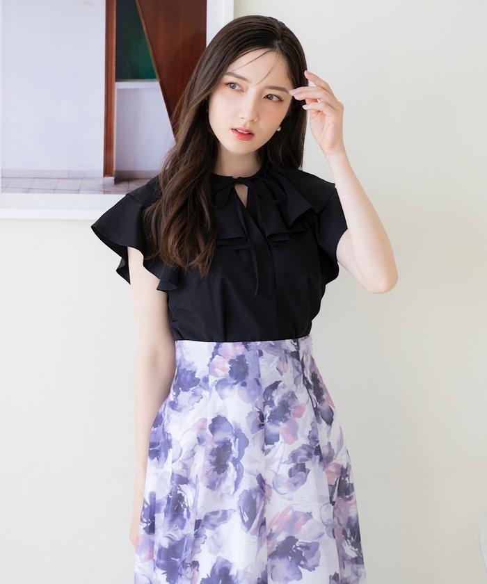 【美品】 Mercury DUO　ぼかしフラワーフレアスカート MERCURYDUO（マーキュリーデュオ）の「ぼかしフラワーフレア