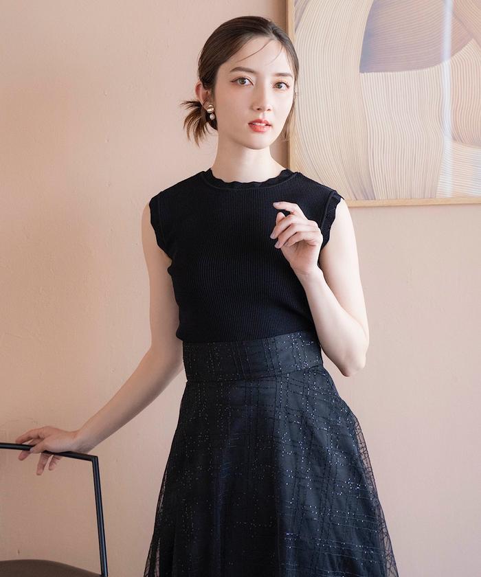 クーポン】【セール 30%OFF】スパンチェックチュールフレア