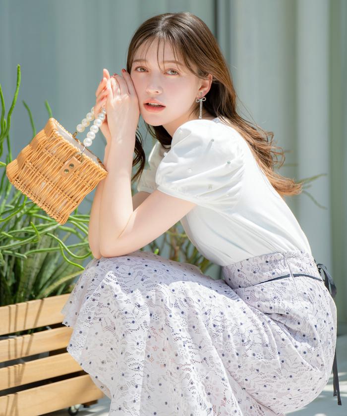 WILLSELECTION ラッセルレース×ドットプリントワンピース ラッセルレース×ドットプリントスカート(506081823) | ウィル