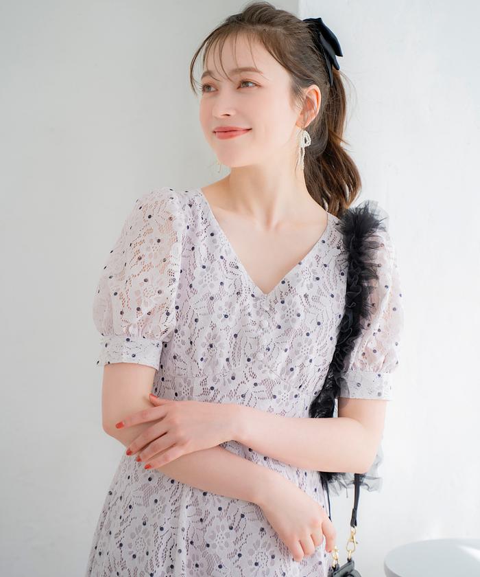 WILLSELECTION ラッセルレース×ドットプリントワンピース ラッセルレース×ドットプリントワンピース | ウィルセレクション