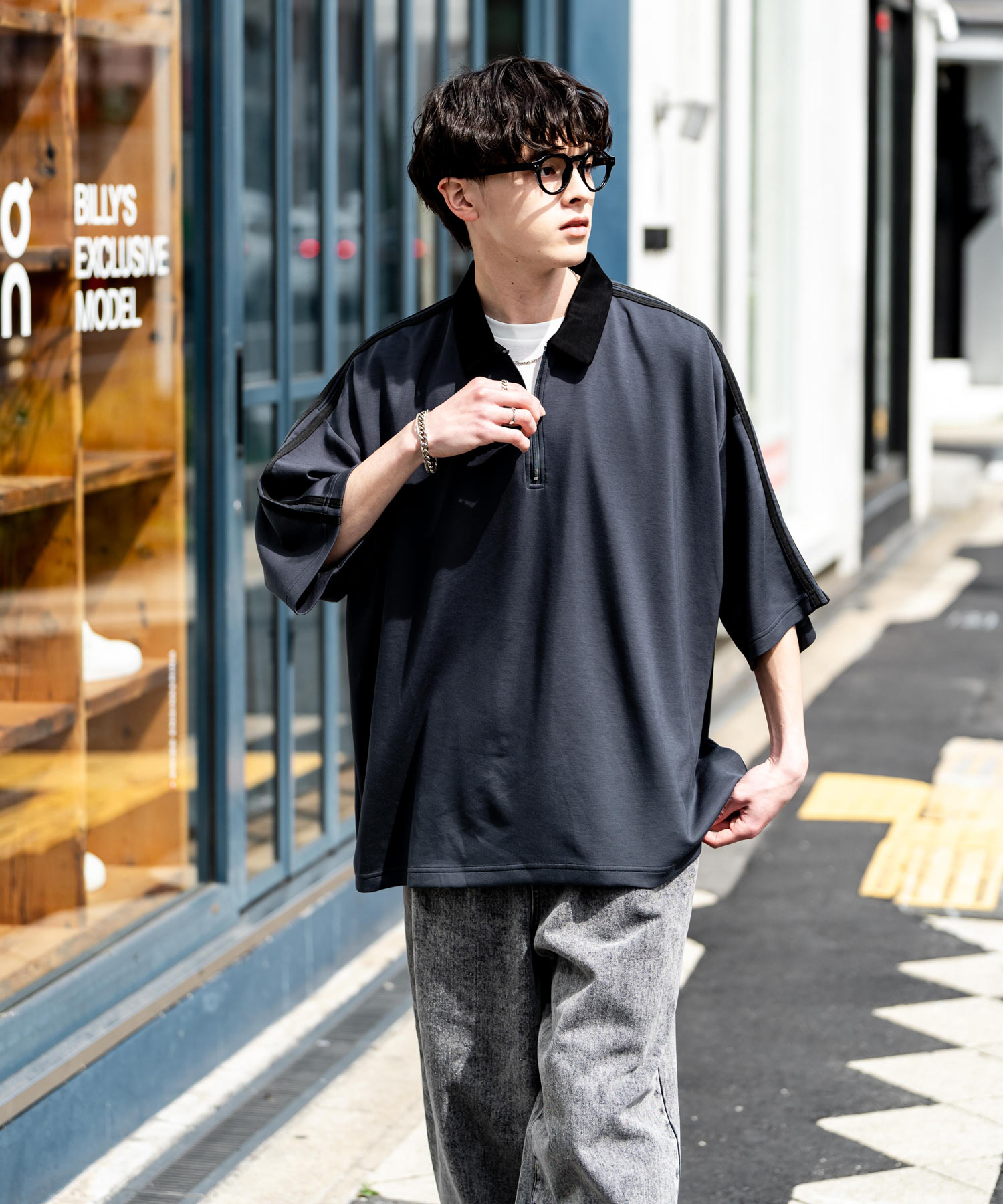 ロッキーモンロー Rocky Monroe ポロシャツ ハーフジップ 半袖