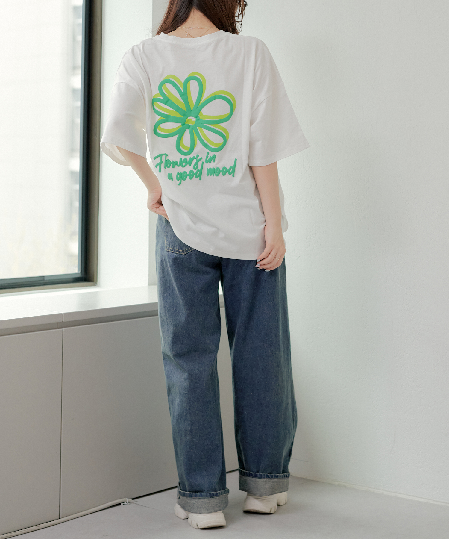 クーポン】手書き花&ロゴ発泡プリントBIGT Tシャツ カットソー
