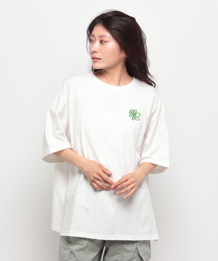 クーポン】手書き花&ロゴ発泡プリントBIGT Tシャツ カットソー