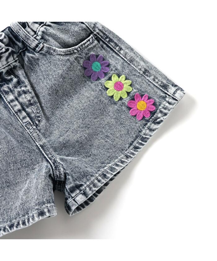 PEACEMINUSONE ダークグレー 花柄刺繍ショートパンツ