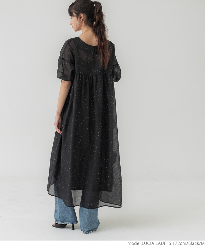 ACKA ワンピース　ブラック　シアー　ドット　パフスリーブ sheer dot puff one-piece – Acka online store