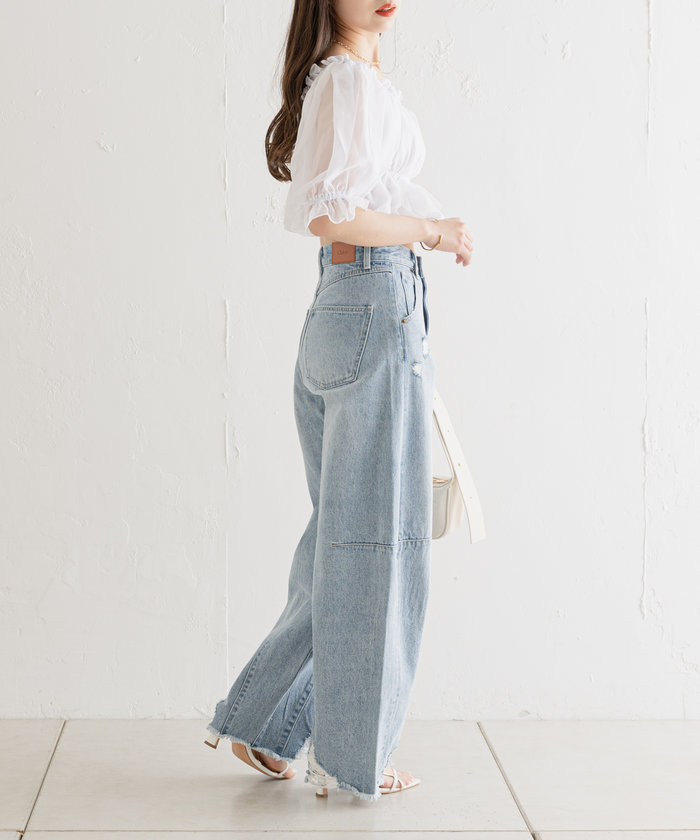 クーポン】【セール 55%OFF】【Chico】ワイドカーブデニムパンツ