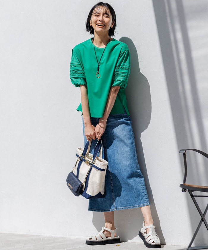 24SS 大きいサイズ 23区 アイレットジャージー パフスリーブ カットソー セール 30%OFF】【洗える】アイレットジャージー パフスリーブ