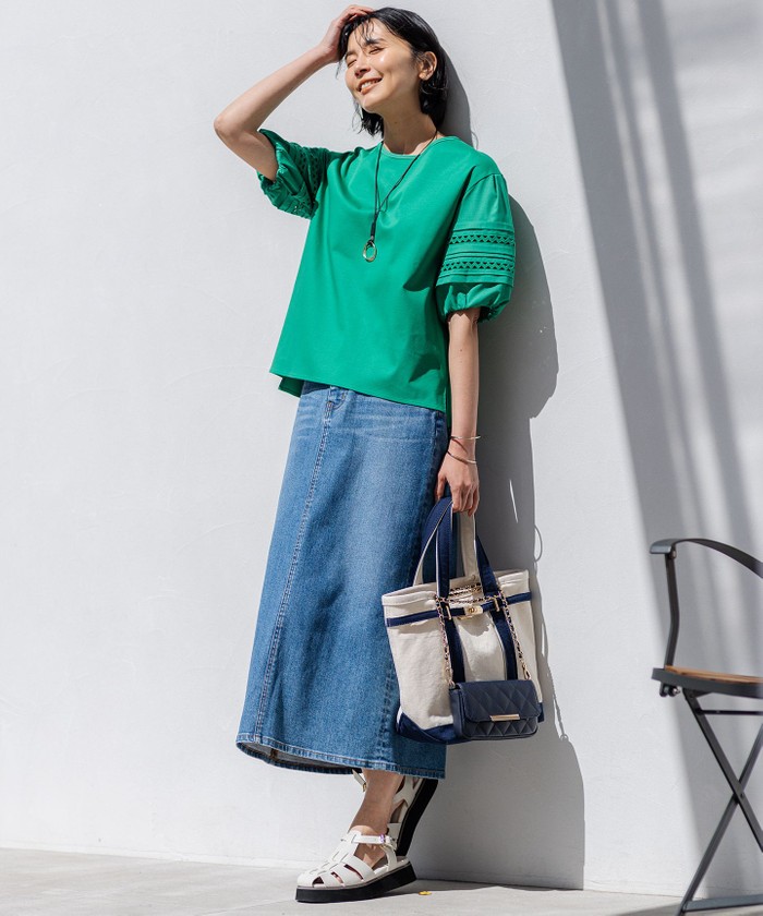 24SS 大きいサイズ 23区 アイレットジャージー パフスリーブ カットソー セール 30%OFF】【洗える】アイレットジャージー パフスリーブ