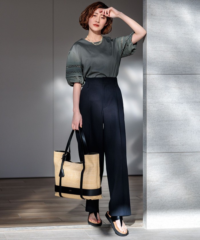24SS 大きいサイズ 23区 アイレットジャージー パフスリーブ カットソー セール 30%OFF】【洗える】アイレットジャージー パフスリーブ