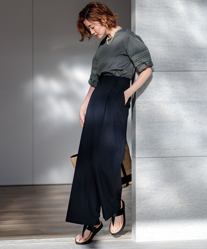 24SS 大きいサイズ 23区 アイレットジャージー パフスリーブ カットソー セール 30%OFF】【洗える】アイレットジャージー パフスリーブ