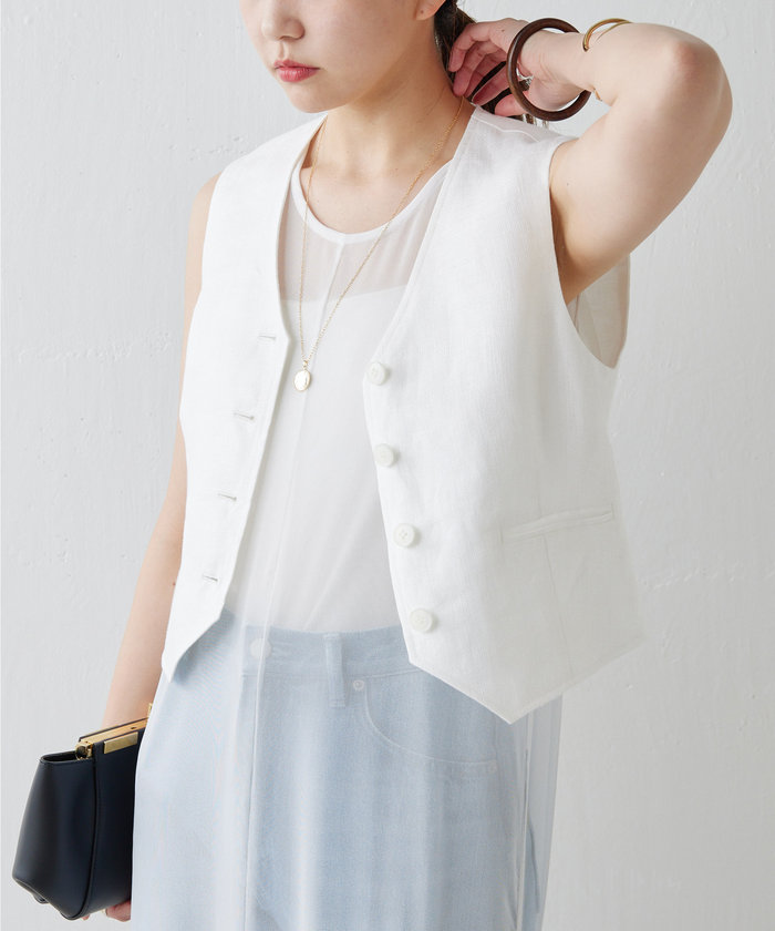セール 70%OFF】【セットアップ対応】リネンショートジレ