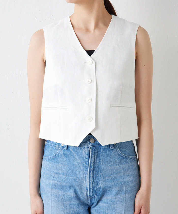 セール 70%OFF】【セットアップ対応】リネンショートジレ