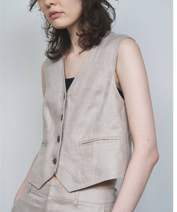 セール 70%OFF】【セットアップ対応】リネンショートジレ