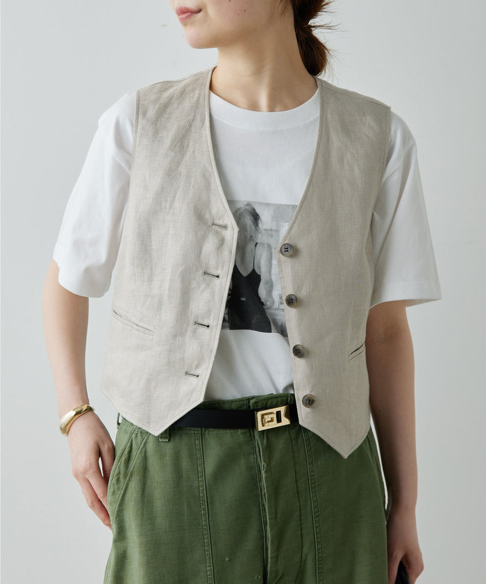 セール 70%OFF】【セットアップ対応】リネンショートジレ