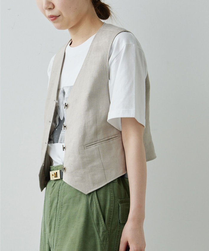 とっこ様【美品】GALLARDAGALANTEリネンジレ セール 70%OFF】【セットアップ対応】リネンショートジレ